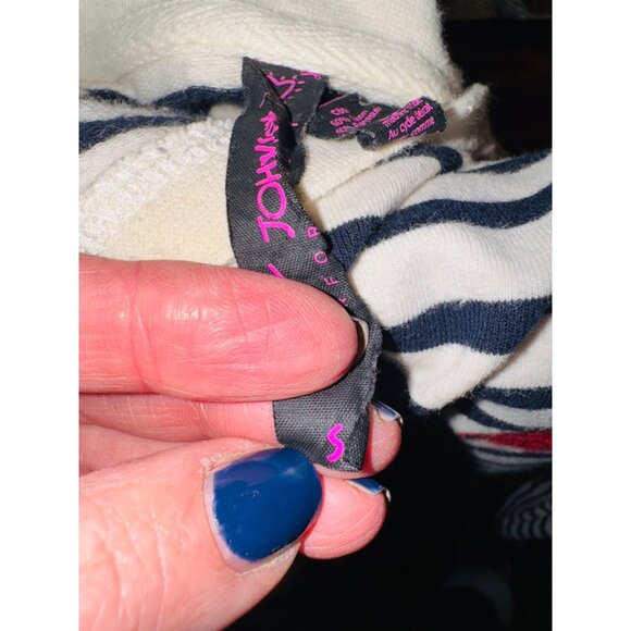 Betsey Johnson Striped Top Embroidered Red Lip Print S Novelty Coastal artsy - Picture 8 of 9